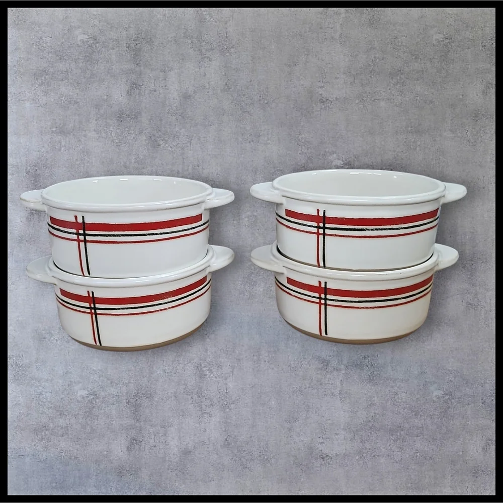 Hearth & Hand Magnolia 2023 Stoneware Holiday Plaid Stripe Ramekin Set Of 4